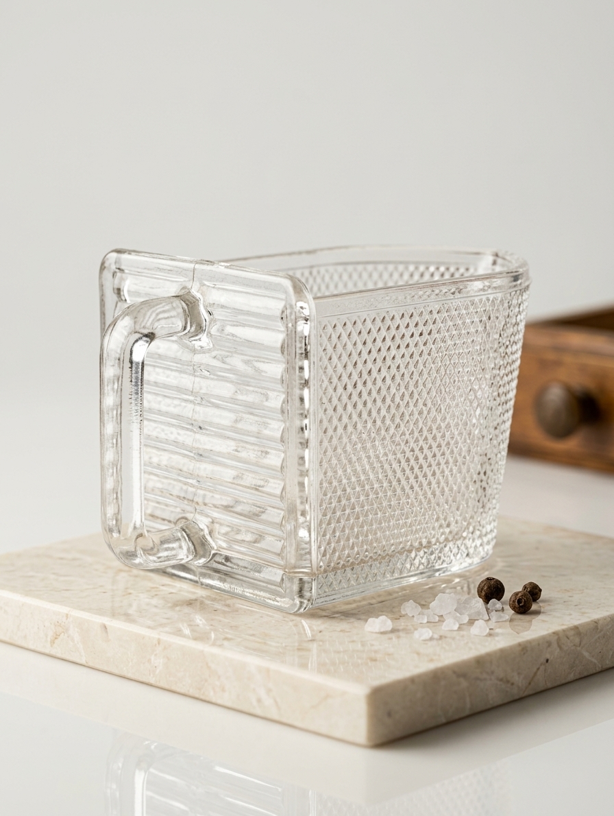 Antike Glasschütten für Küchenschrank – 7x Große Schütten mit Perlstruktur & Rillen